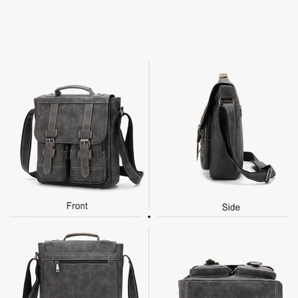 Black Messenger Bag with Adjustable Strap and Vintage Aesthetic - Picture 3 of 6